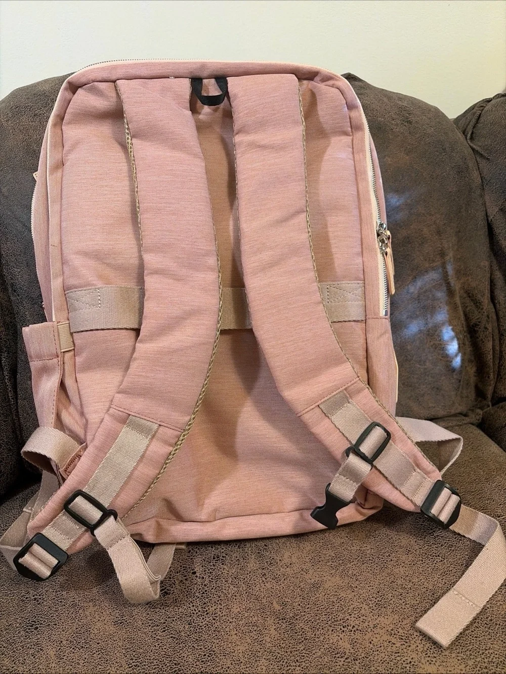 NOBLEMAN Backpack for women and man,Waterproof travel work Beige -pink Plus  USB